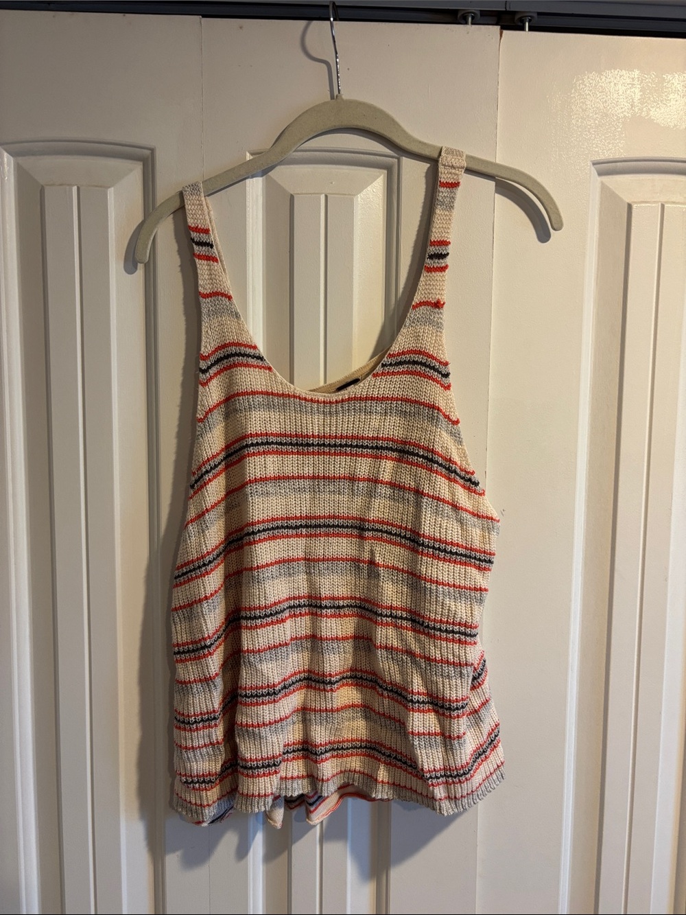 Free People Cream Knit Tank with Red & Navy Stripe Detail